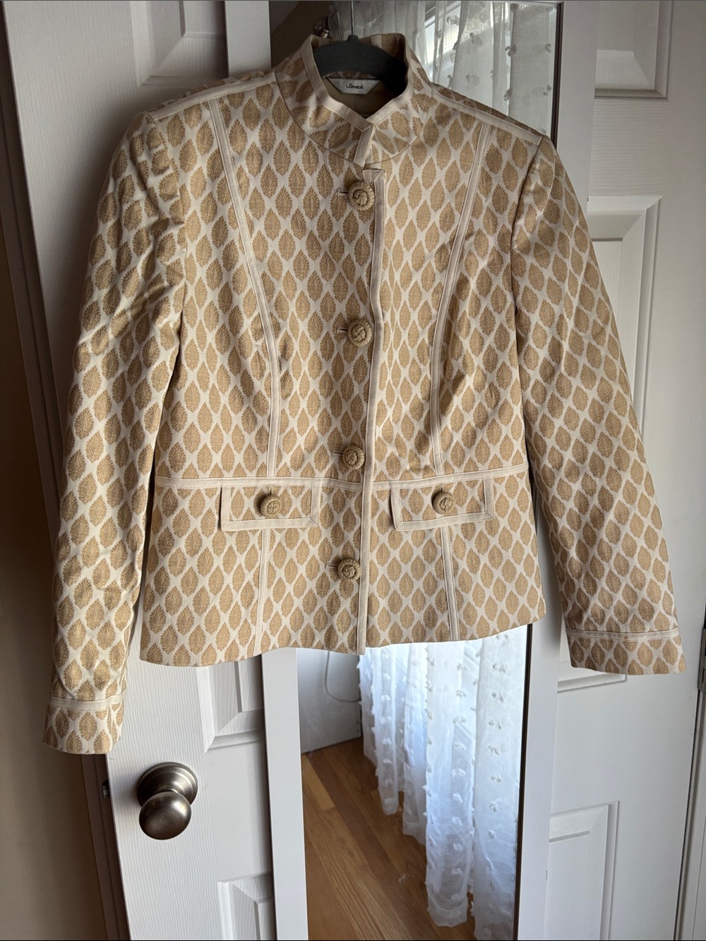 Talbots Petite Vintage Cream and Tan Patterned Button-Front Jacket